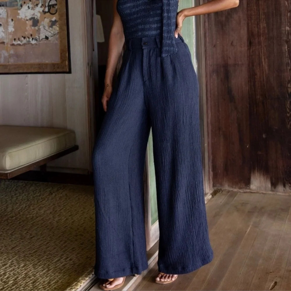 Savannah Morrow Willow Wide Leg Pants Navy Blue XS NWT Resort Vacation Beach